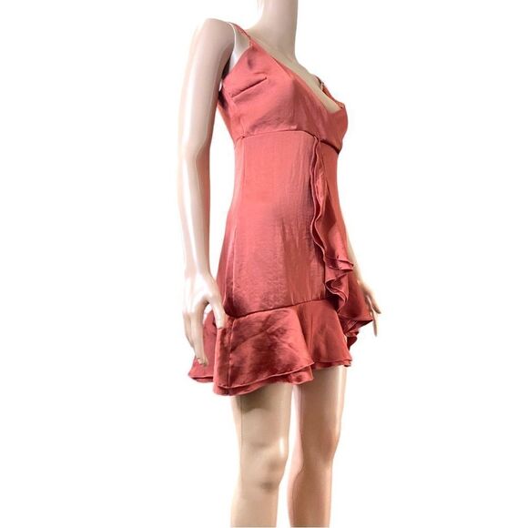 Lucy in the Sky Smooth Satin Orange Rust Ruffle Slip Mini Dress Size S - Picture 6 of 13